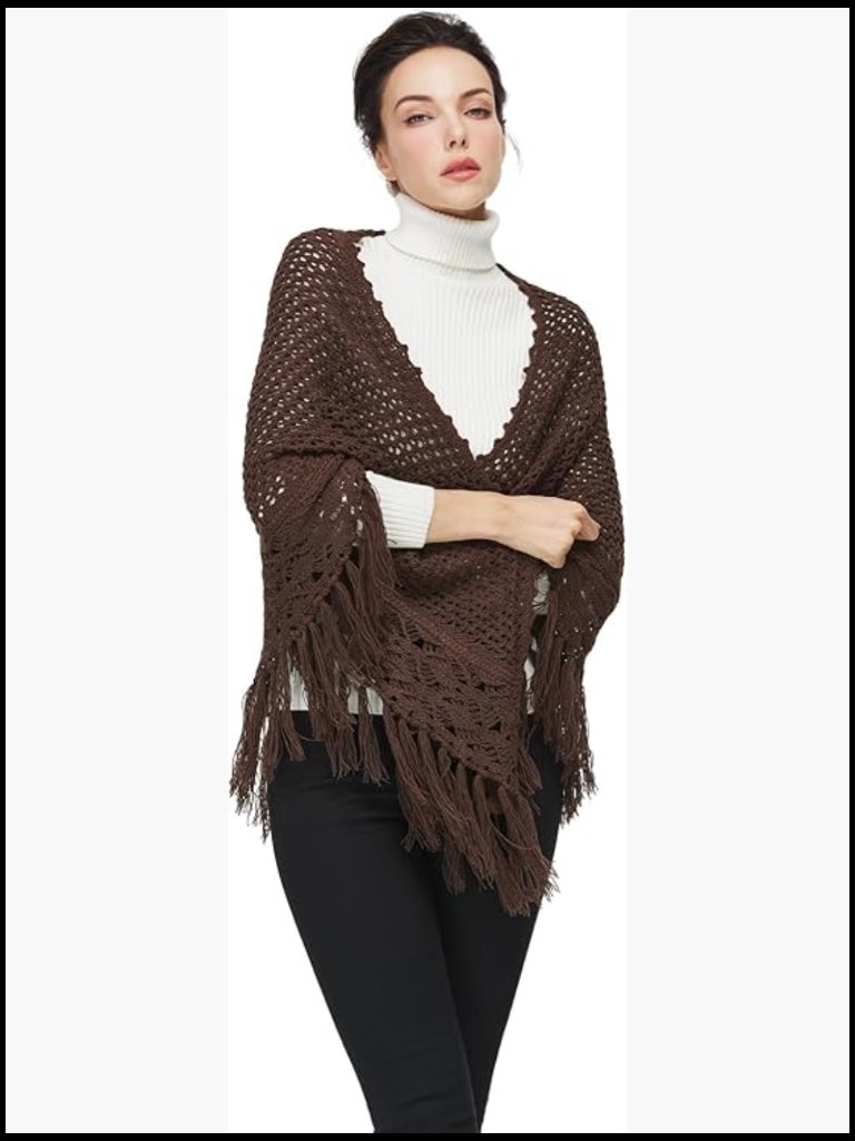 Elegant Knit Shawl And Wrap Triangle Fringed Scarf Cover Up